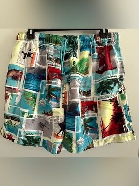 Islander Men's Surf Patchwork Swim Shorts - Teal, Red, Yellow